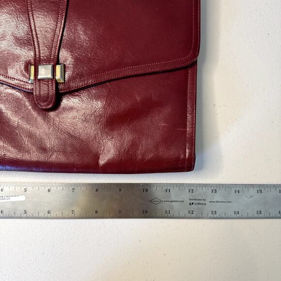 Vintage Red Genuine Leather Clutch with Gold Hardware Purse - Picture 5 of 6